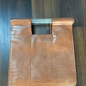 BEIS Tan Crocodile-Embossed Tote with Metal Handle